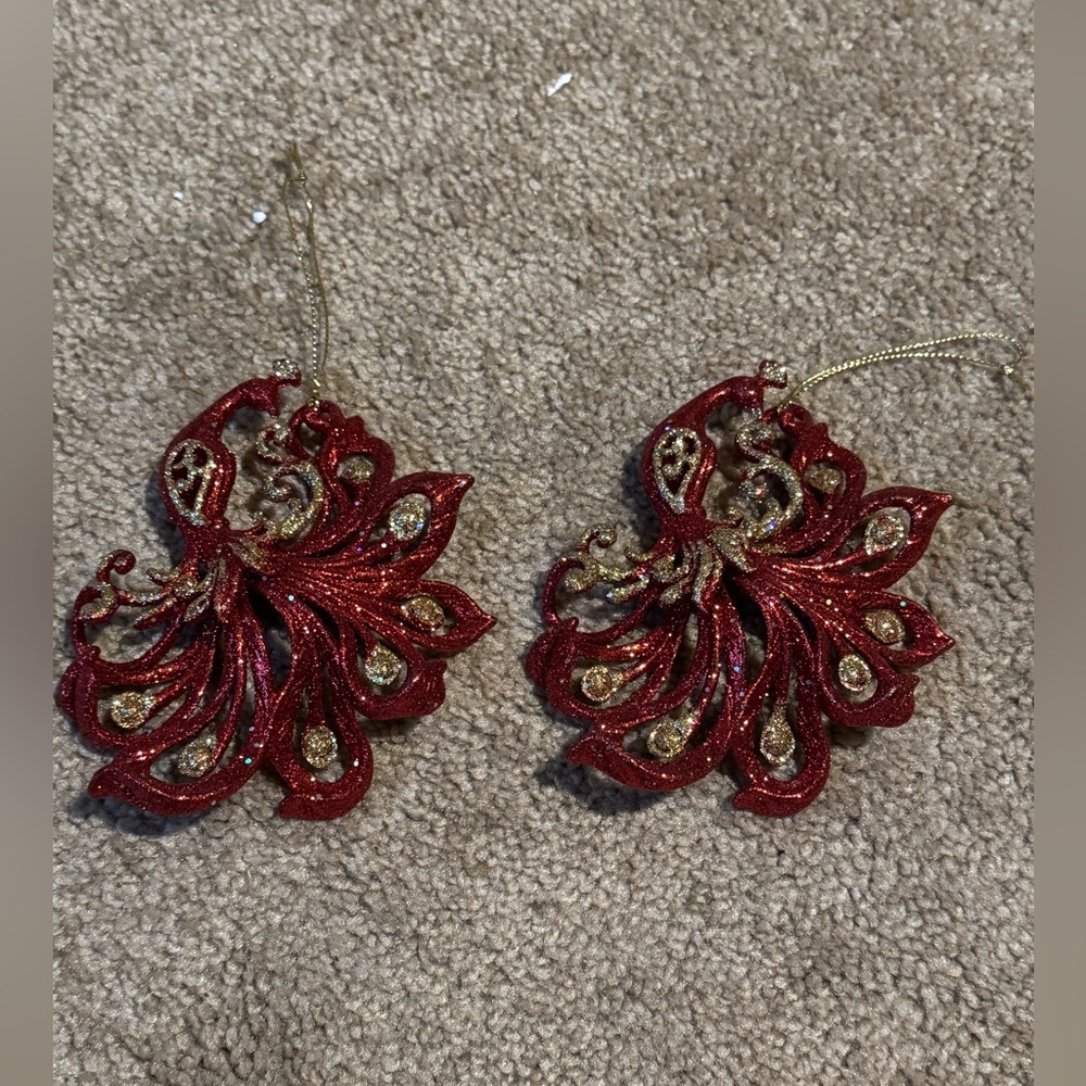 Red peacock ornaments